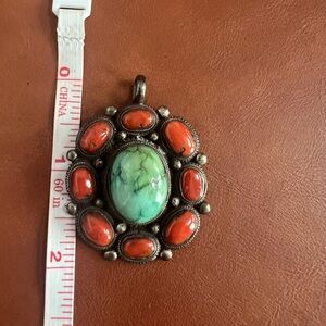 Turquoise, Coral and Sterling Silver Pendant